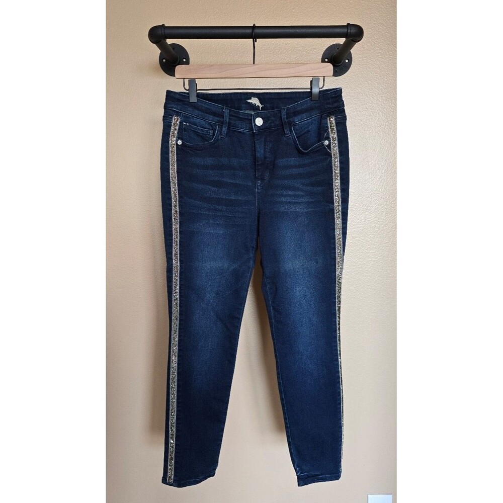 Tommy Bahama high Rise ankle dark denim with sparkles‎ women's size 10